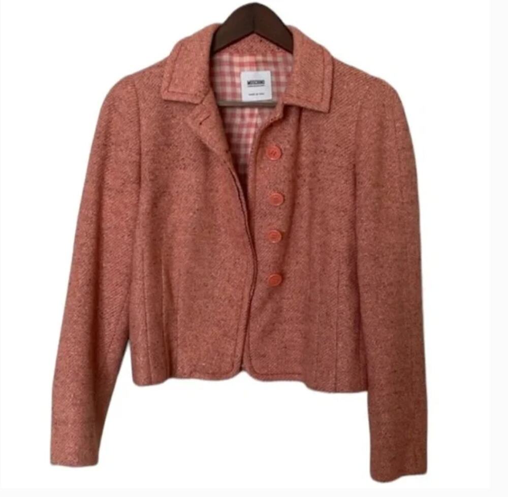 Moschino Pink Tweed Wool Blazer Sz 8